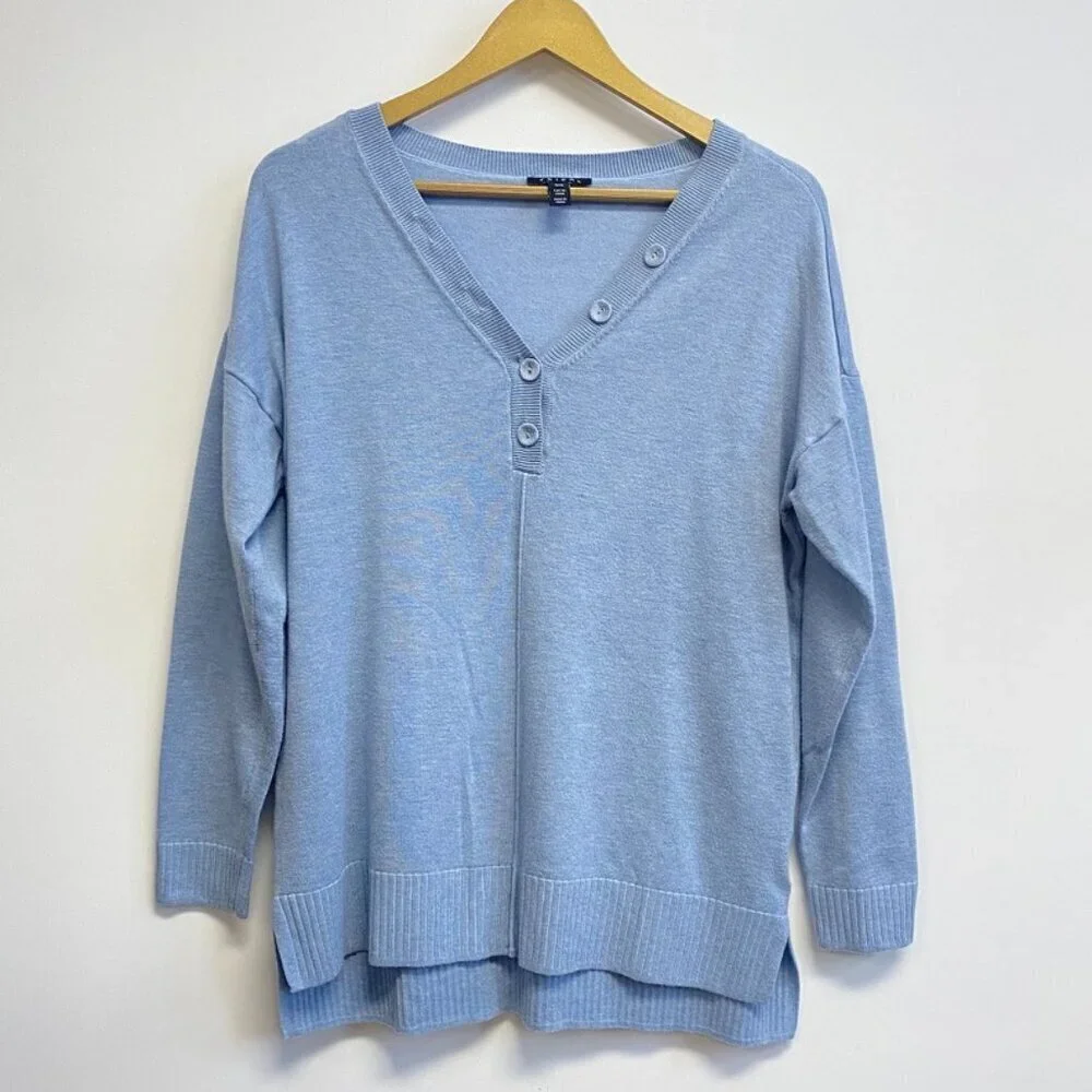 Tribal Blue V Neck Button Sweater